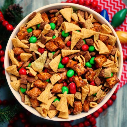 Large bowl of Christmas Snack mix