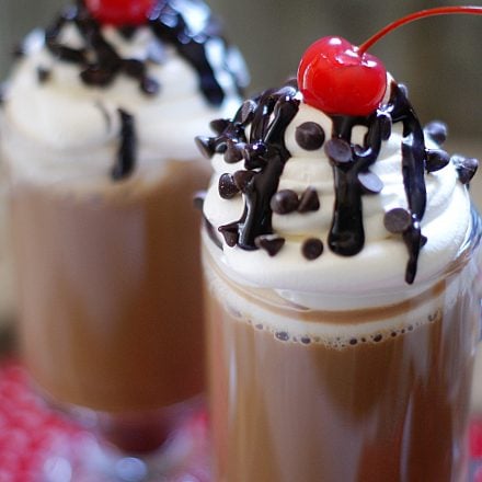 A close up of a cherry mocha coffee drink.
