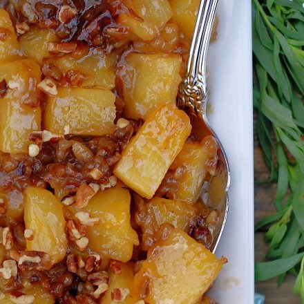 A close up of roasted pineapples.