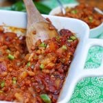 A spoonful of Hawaiian Baked Beans fresh from the oven.