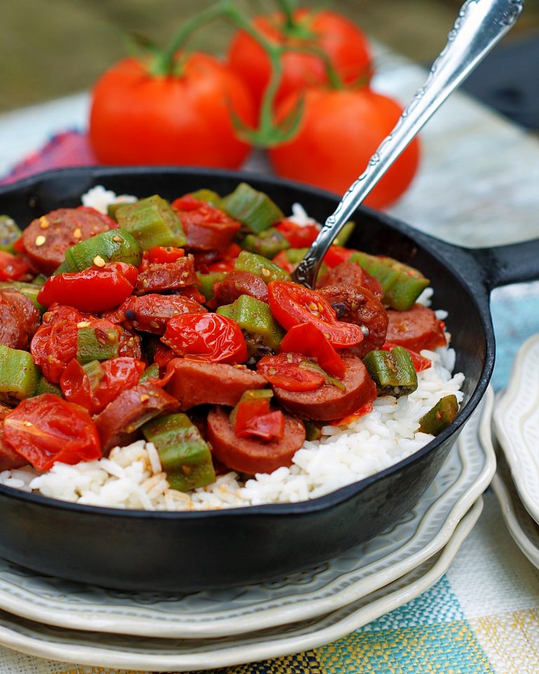Ultimate Okra & Tomatoes Skillet with Smoked Sausage Southern Discourse