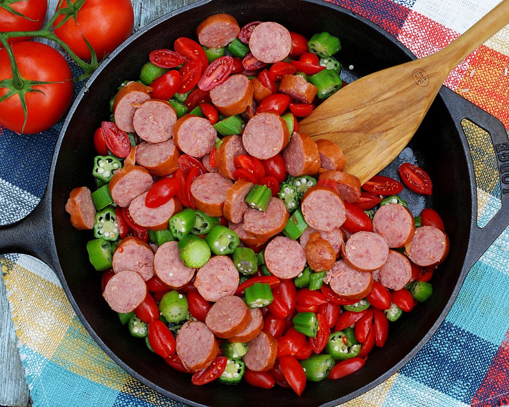 Ultimate Okra & Tomatoes Skillet with Smoked Sausage Southern Discourse