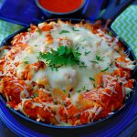 Finished Skillet of Loaded Buffalo Chicken Bites
