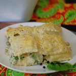 A plate of white ravioli casserole.