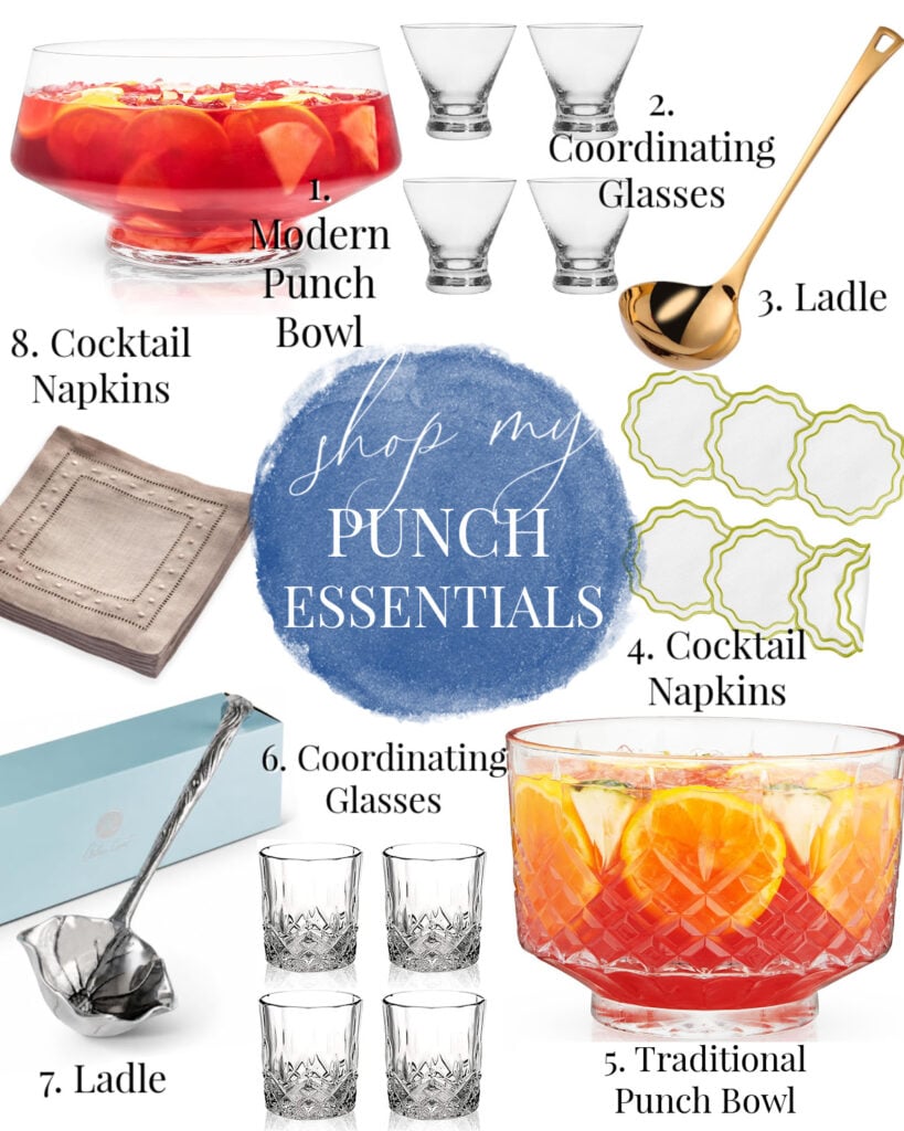 My product recommendations for fresh, updated bowls, cups, ladles and napkins for serving punch.