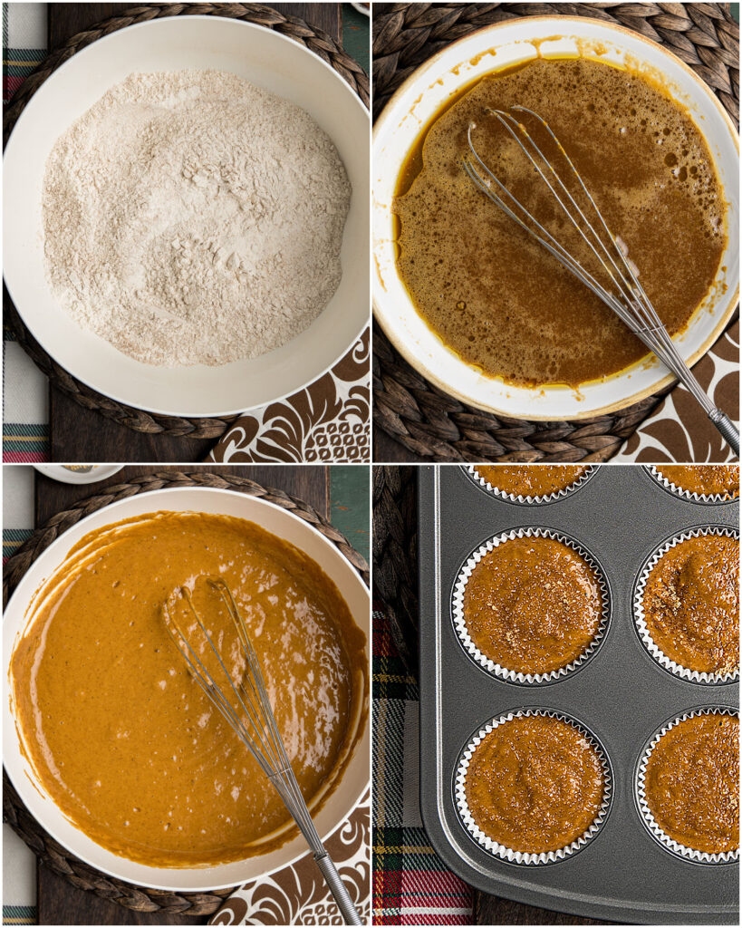 4 steps to making moist muffins.