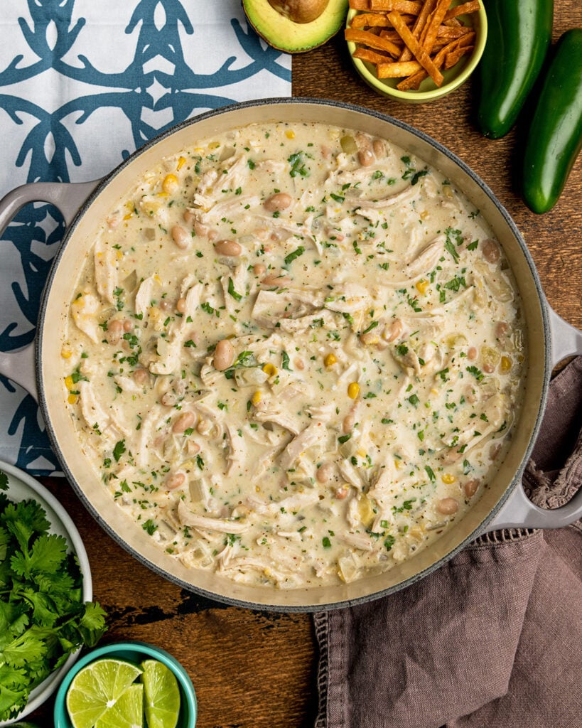 Creamy White Chicken Chili is an easy one pot meal for your family when it is cold outside.