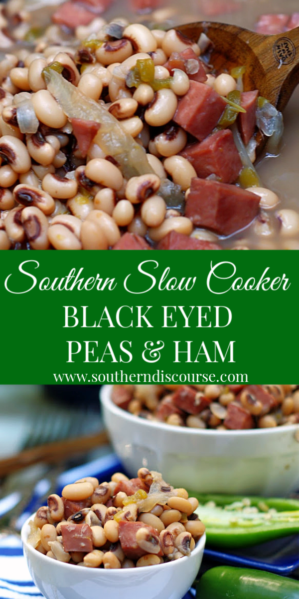 This easy, no-soak, crock pot recipe delivers THE BEST Southern Black Eyed Peas & Ham with a deliciously subtle jalapeno kick! #southernrecipes #crockpotrecipes #blackeyedpeas