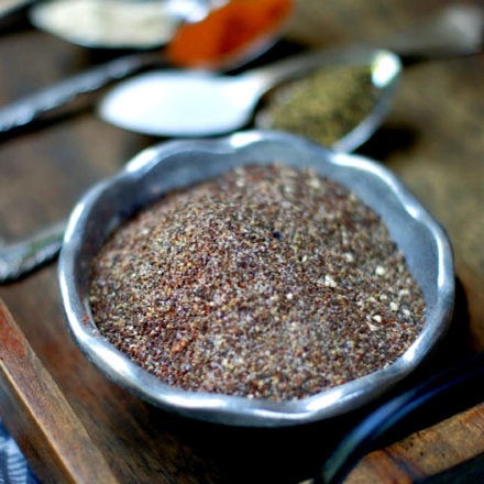 Smoky Sweet Coffee Rub mixed in silver bowl