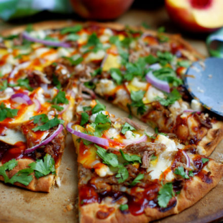 BBQ & Pulled Pork Pizza with a slice cut