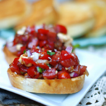 Tomato & watermelon bruschetta on french bread