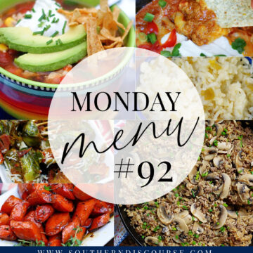 Monday Menu 92 offers recipes for two complete meals, one featuring tortilla soup and one with the beef and mushroom rice as the main dish