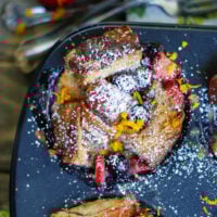 To serve french toast muffins, sprinkle with powdered sugar and orange zest for a bit of zing!