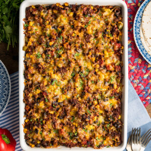 Baked Million Dollar Mexican Spaghetti with cheesy center layer.