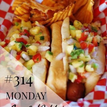 Summer hot dogs topped with mango relish as the feature recipe for this week's mene/ meal ideas.