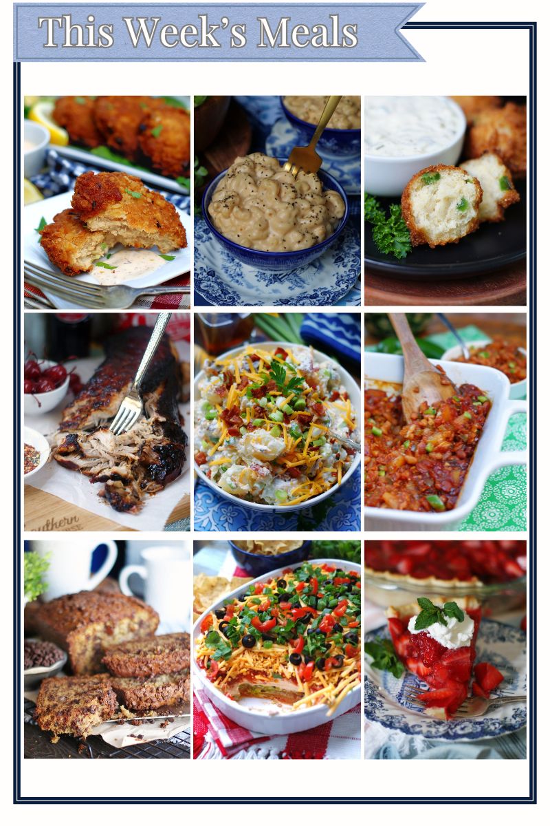 9 part grid showcasing all of the recipes included in this week's Monday Menu meal plan.