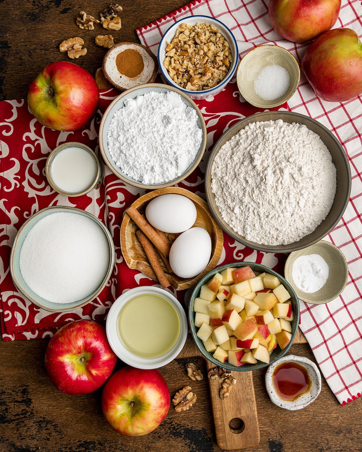 The ingredients needed to make Cinnamon Apple Quick Bread so readers can visually asses if they have what they need to make this recipe before baking.