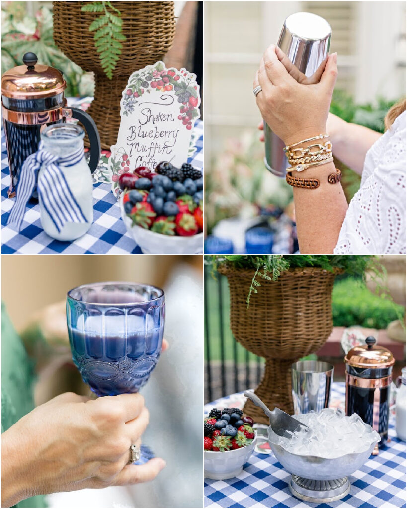 A shaken blueberry espresso bar makes a fun, but very easy, signature drink for this dinner pary.