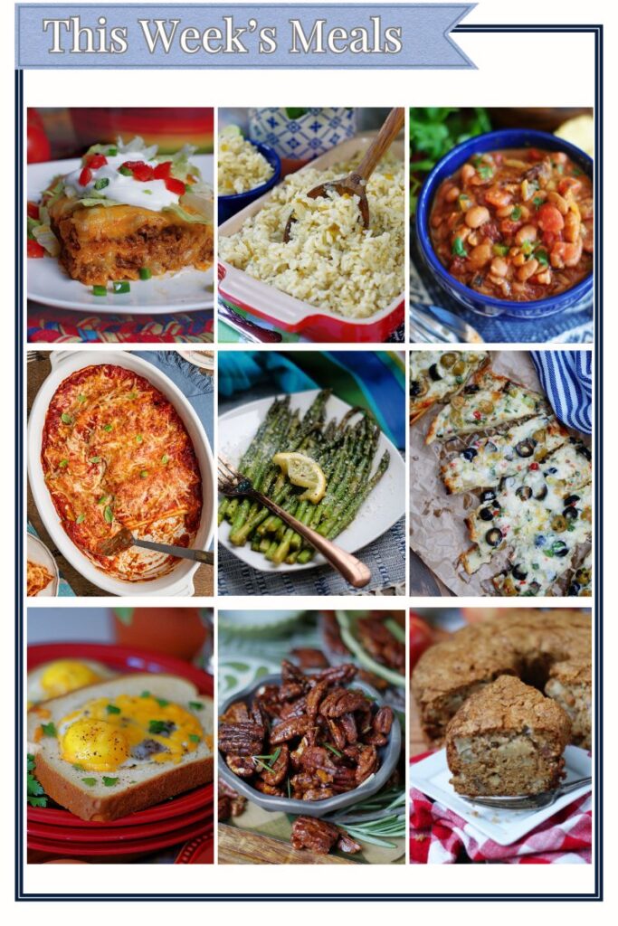 9 recipe photos in a grid to highlight all of the recipes featured in this week's meal ideas.