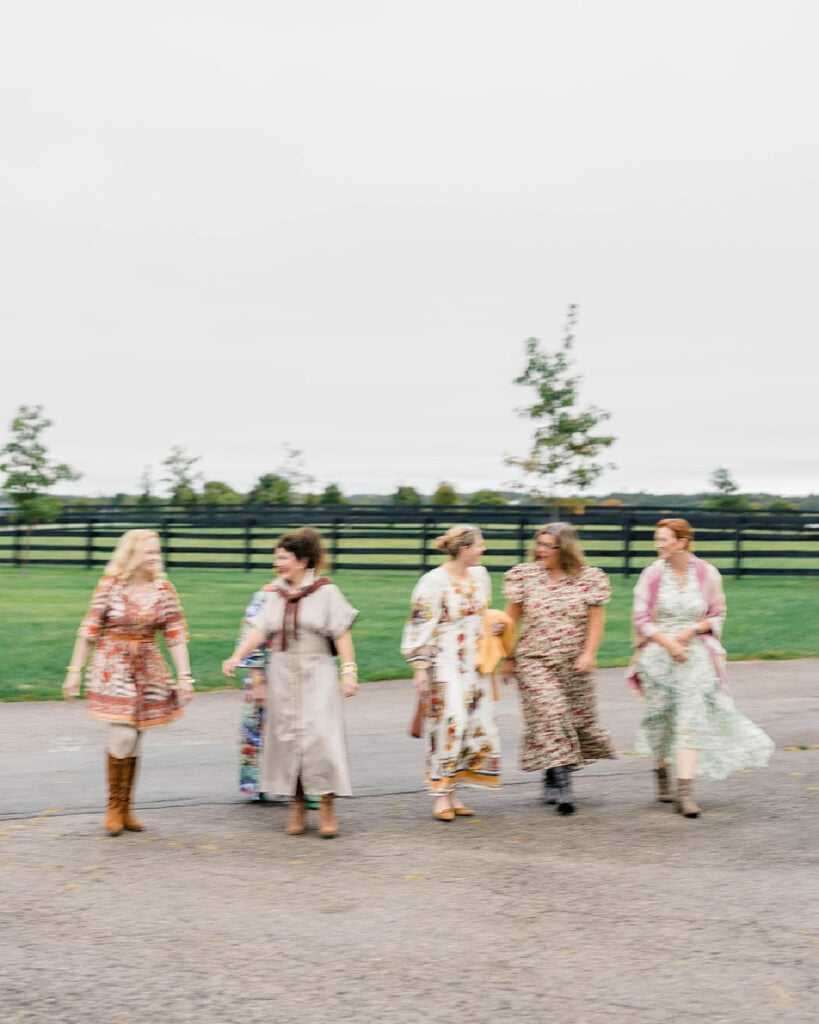 Guests arriving to a Ralph Lauren style Friendsgiving appetizer dinner to celebrate Thanksgiving.