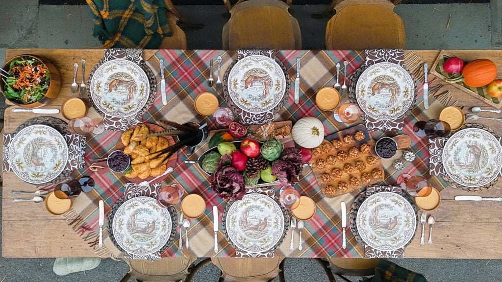 Southern Thanksgiving Table set with Thanksgiving appetizers.