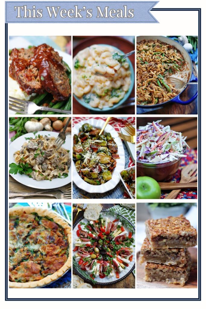 9 recipe photos in a grid, displaying the featured recipes for this week's meal plan.