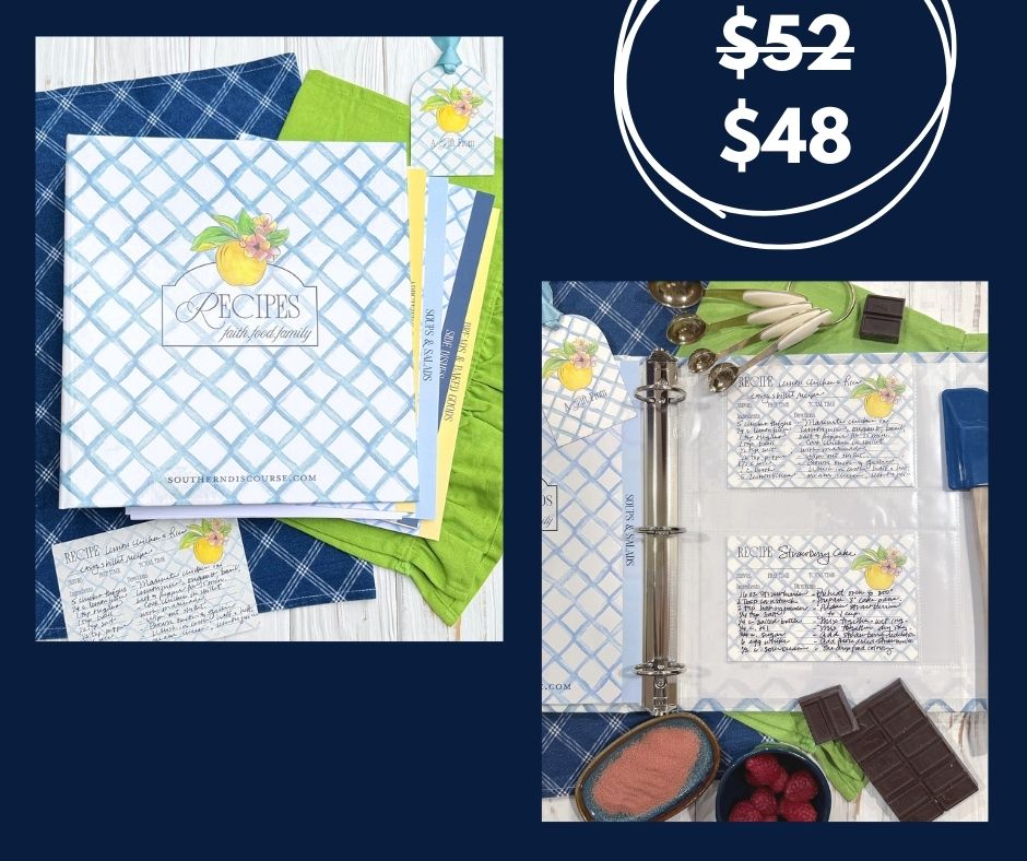 3 ring recipe binder, category divider tabs and recipe card protector sleeves for sale.