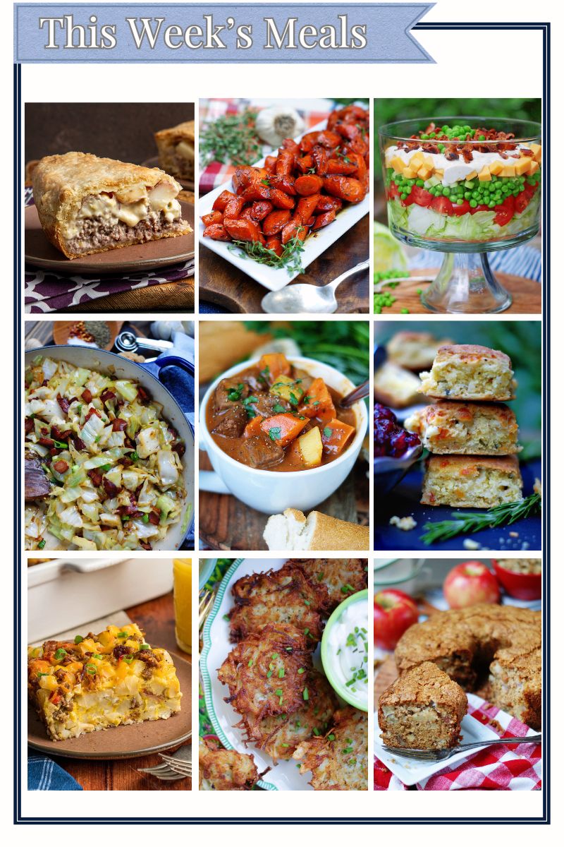 9 grid collage showcasing all of the recipes for this week's southern-inspired St. Patrick's Day dinner ideas.